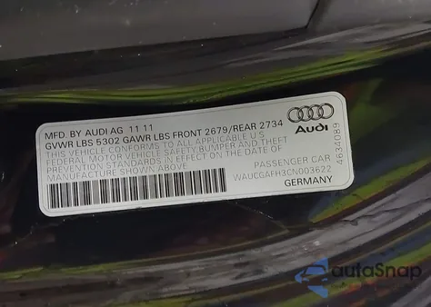 2012 Audi S5 3.0 Premium Plus z USA, uszkodzony, nr VIN WAUCGAFH3CN003622